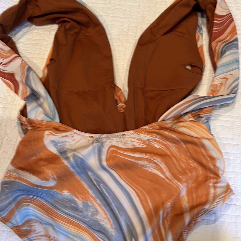 Zara Marble-Print One-Piece Swimsuit in Brown, Blue & Cream - Picture 6 of 10